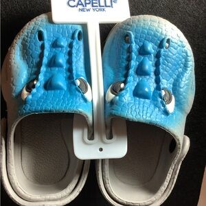 Capelli of New York Kids' Blue Croc-Textured Slip-On Sandals